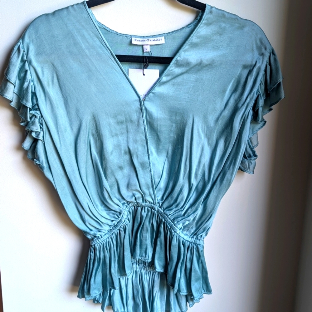 Karina Grimaldi Seafoam Ruffle Blouse